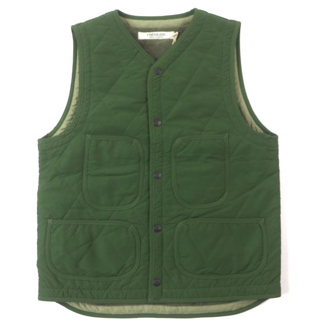 未使用品▼OMNIGOD オムニゴッド 58-182X ロゴ入りボタン 裏ボア 中綿入り ジレ QILT VEST キルトベスト グリーン 4 正規品 メンズ