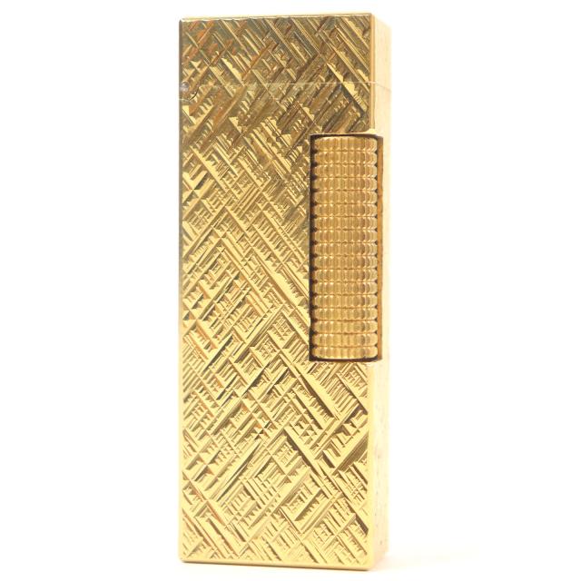 美品□Dunhill ダンヒル クロスカット 総柄 スクエア型 ローラー式 ガスライター 喫煙具 ゴールド スイス製 メンズ 着火確認済み 17,963円