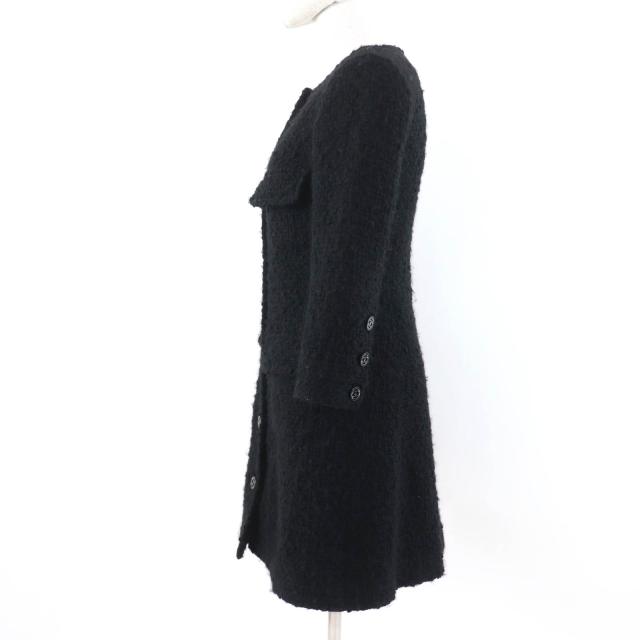極美品☆CHANEL シャネル P46625V28631 ウール ココマークボタン付 ツイード コート ブラック 34 フランス製 正規品 レディース_1