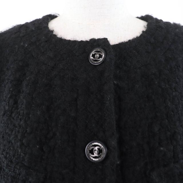 極美品☆CHANEL シャネル P46625V28631 ウール ココマークボタン付 ツイード コート ブラック 34 フランス製 正規品 レディース_3