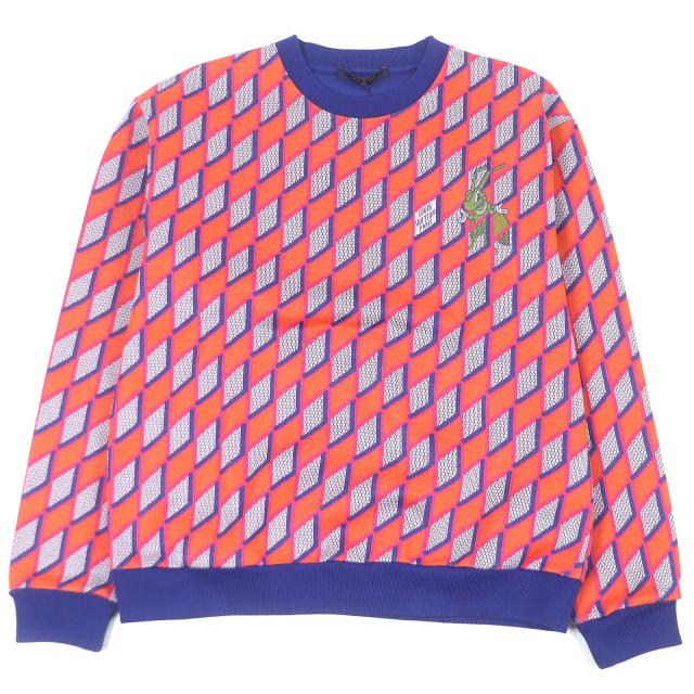 未使用品□LOUIS VUITTON ルイヴィトン 2022年製 ダイヤモンド ダミエ 総柄 ニット スウェット オレンジ L イタリア製 正規品 メンズ
