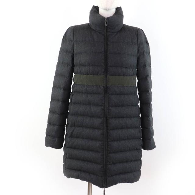 美品☆MONCLER モンクレール SOLOGNE ウール100％ ロゴタグ付 ZIP UP ダウンコート ダークグレー 2 正規品 レディース