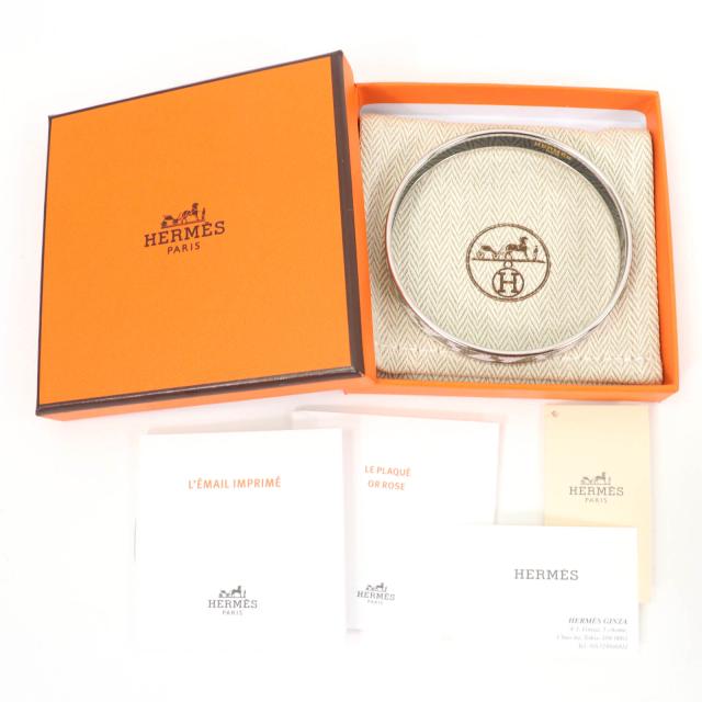 極美品☆HERMES エルメス エマイユ PM エナメルブレスレット カルト・ア・ジュエ バングル シルバー ホワイト フランス製 レディース_1