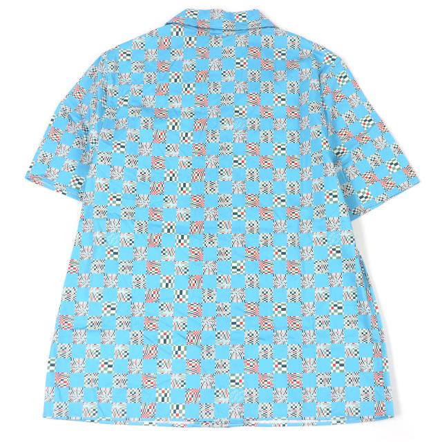 未使用品□LOUIS VUITTON ルイヴィトン 21SS ディストーテッドダミエ 総柄 オープンカラー 半袖シャツ ブルー M フランス製 正規品_2