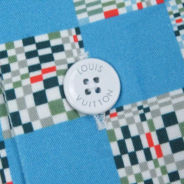 未使用品□LOUIS VUITTON ルイヴィトン 21SS ディストーテッドダミエ 総柄 オープンカラー 半袖シャツ ブルー M フランス製 正規品_3