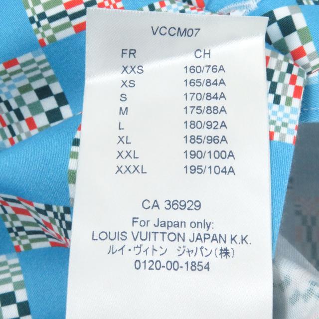 未使用品□LOUIS VUITTON ルイヴィトン 21SS ディストーテッドダミエ 総柄 オープンカラー 半袖シャツ ブルー M フランス製 正規品_8