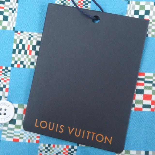 未使用品□LOUIS VUITTON ルイヴィトン 21SS ディストーテッドダミエ 総柄 オープンカラー 半袖シャツ ブルー M フランス製 正規品_9