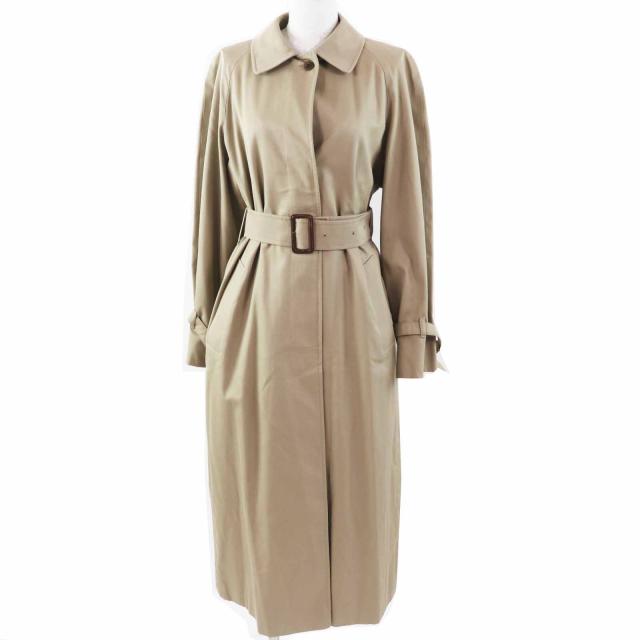 極美品◎Aquascutum アクアスキュータム コットン 裏チェック柄 ロング丈 ステンカラーコート ベージュ 3F イングランド製 正規品