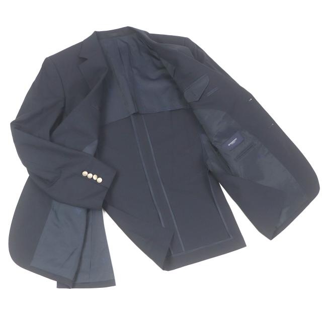 美品□BURBERRY LONDON バーバリーロンドン ウール モヘア 金ロゴボタン シングル テーラードジャケット 紺 96-86-170/AB5 日本製 正規品