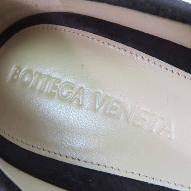 未使用品◎BOTTEGAVENETA ボッテガヴェネタ 692088 TOWER スウェードレザー チャンキーヒール スクエアトゥパンプス 茶 38 箱・保存袋付
