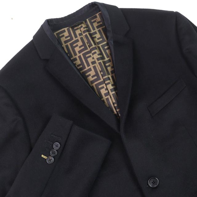 極美品△FENDI フェンディ 2019年製 FJ0562 カシミヤ100％ 裏地FFロゴ・ズッカ柄 ロゴボタン シングル テーラードジャケット 52 正規品_3
