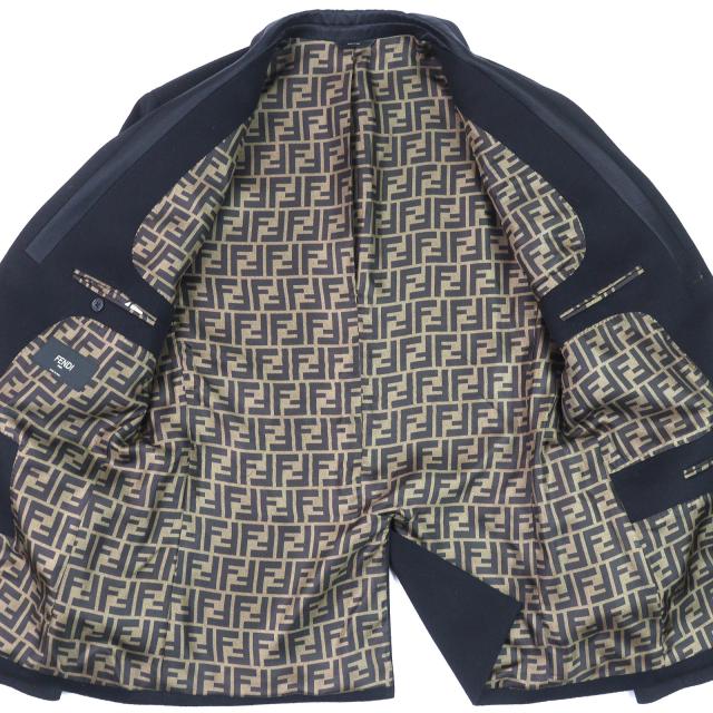 極美品△FENDI フェンディ 2019年製 FJ0562 カシミヤ100％ 裏地FFロゴ・ズッカ柄 ロゴボタン シングル テーラードジャケット 52 正規品_2