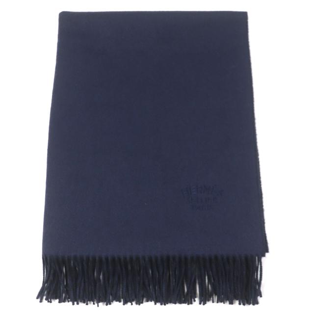 ［極美品］HERMES エルメス マフラー　フリンジ カシミヤ100% 極美品▽HERMES エルメス カシミヤ100% ロゴ刺繍 フリンジ付き