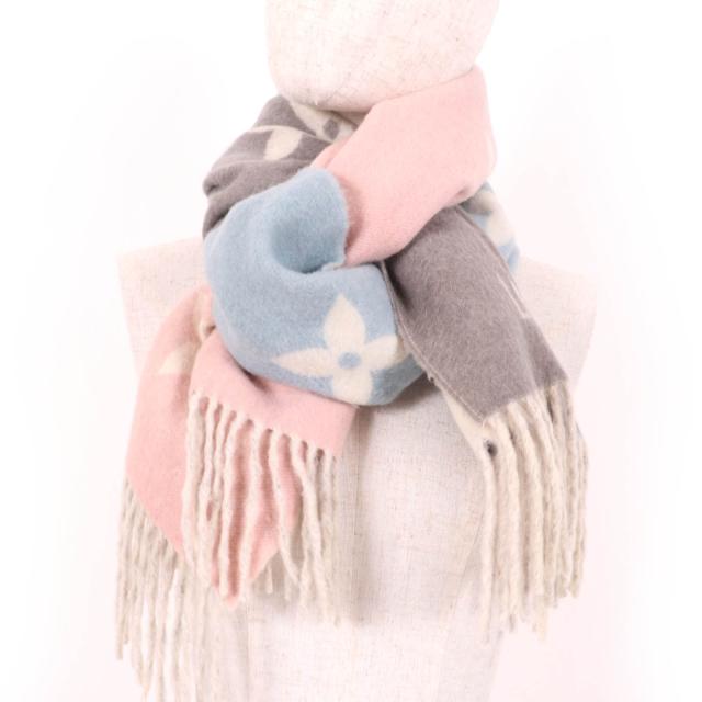 ロシアンセーブル 編み込み マフラー フリンジ付き 大判サイズ