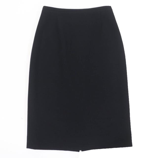 極美品☆HERMES エルメス ウール100％ 裏地シルク100％ 裏地H柄 膝丈 タイトスカート ブラック 34 イタリア製 正規品 レディース
