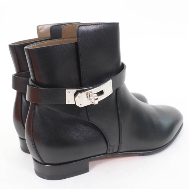 エルメス　ネオ レザー ショートブーツ 37 エルメス ネオ レザー ショートブーツ 37 レディース ブラック 箱 袋