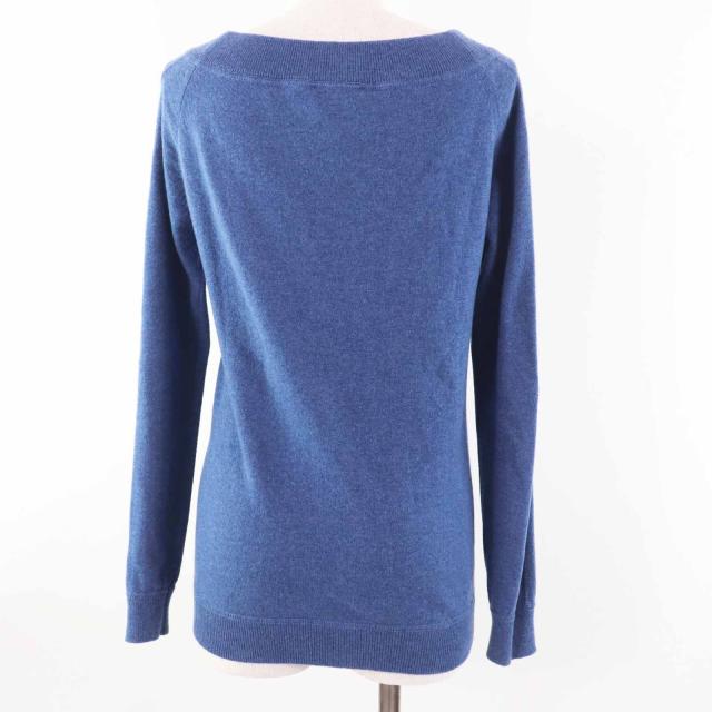 美品◎CHANEL シャネル P48050 カシミヤ100％ 裾ココマークモチーフ付き 長袖 ニット プルオーバー ブルー 34 UK製 正規品 レディース