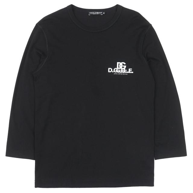 極美品△DOLCE&GABBANA ドルチェ＆ガッバーナ I8847M コットン100％ 黒タグ ロゴプリント クルーネック 長袖Ｔシャツ ブラック 46 正規品