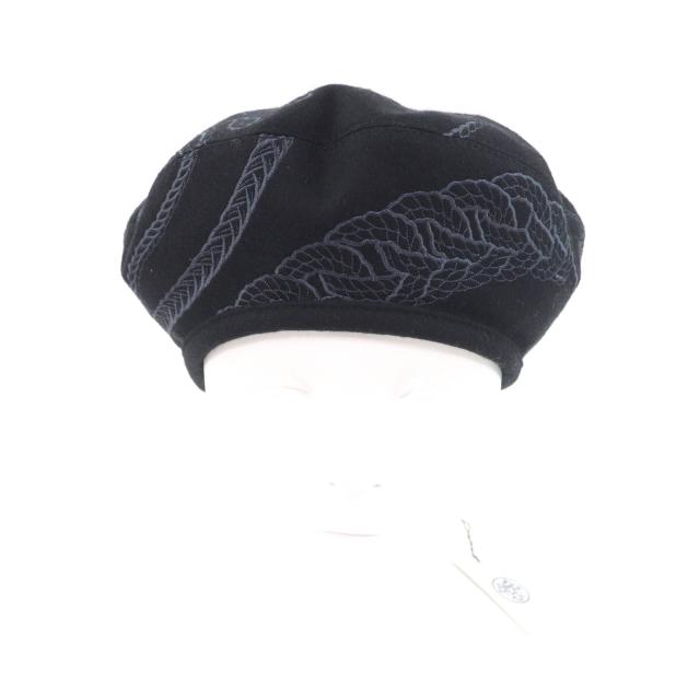 未使用品★HERMES エルメス H222039N ウール100％ サントノーレ アン フィネス セリエボタン付 ベレー帽 ブラック 58 正規品 レディース