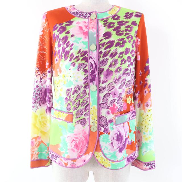 未使用品☆LEONARD FASHION レオナール ファッション フラワー総柄デザイン 長袖 カーディガン マルチカラー M 日本製 正規品 レディース