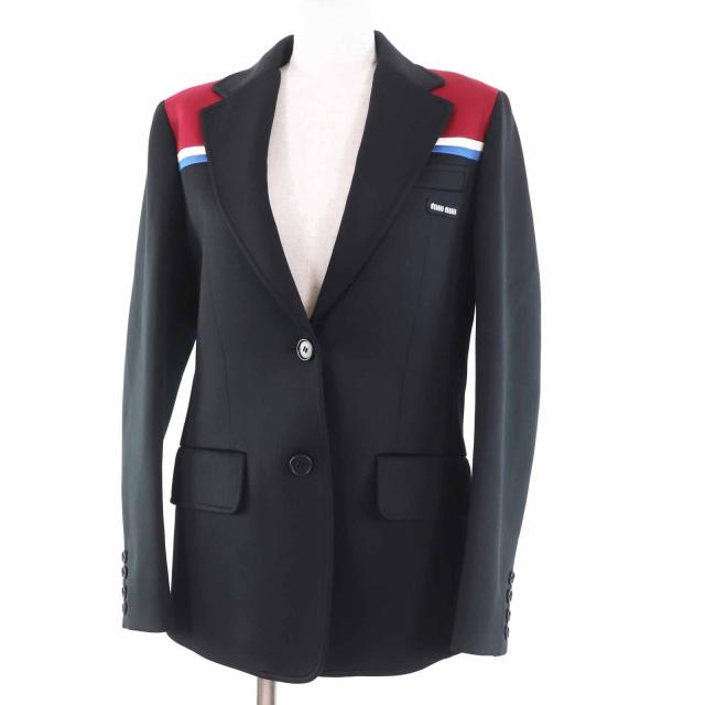 未使用品◎MIUMIU ミュウミュウ 2020年製 MH1672 ロゴ入り テーラードジャケット ブラック 36 イタリア製 正規品 レディース