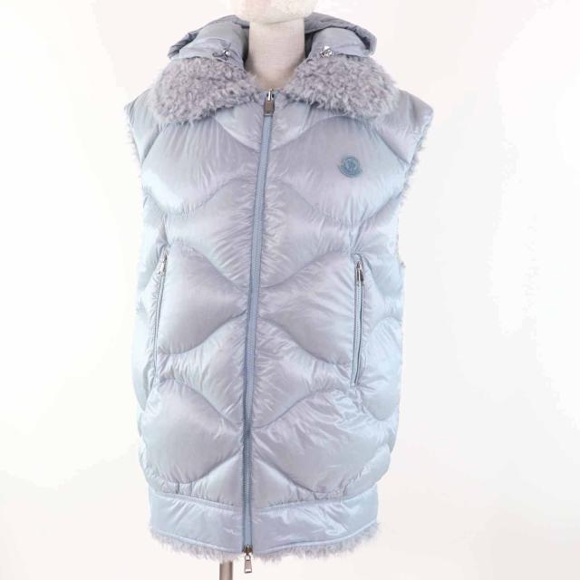 美品◎MONCLER モンクレール 22-23AW ACHARD アシャール エコファー リバーシブル ZIP ダウンベスト ライトブルー 1 正規品 レディース_3