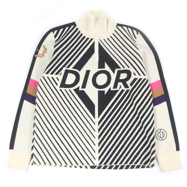 極美品□DIOR ディオール オム 313M649AT476 ウール ハイカラー CDダイヤモンド 長袖ニット アイボリー XXL イタリア製 正規品 メンズ
