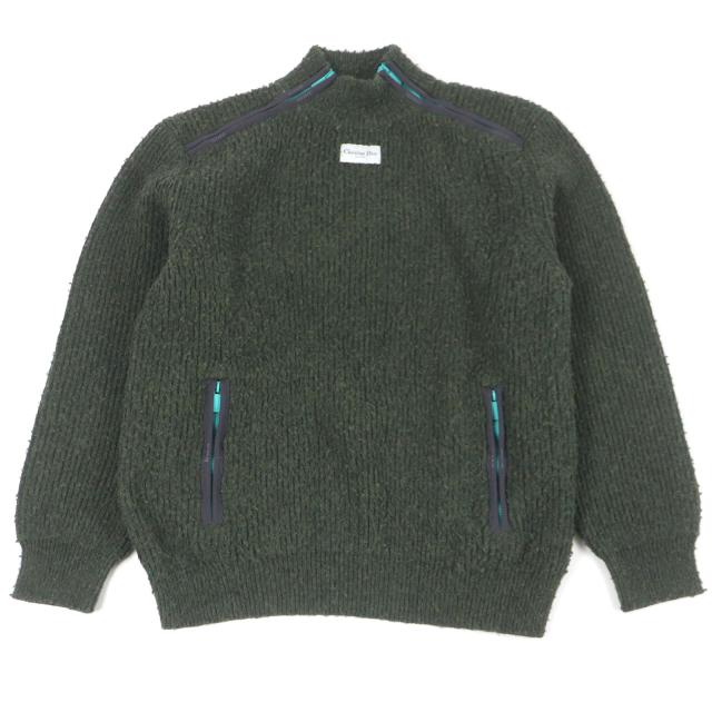 美品□DIOR ディオール オム 23SS 383M640AT547 ウール100％ COUTURE カセンティーノ 長袖ニット グリーン L イタリア製 正規品 メンズ