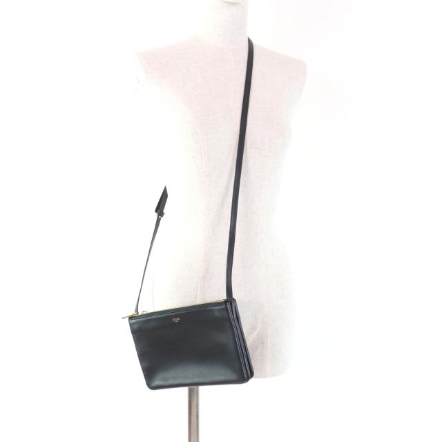 極美品★CELINE セリーヌ 19203 トリオ スモール スムースラムスキン ショルダーバッグ ブラック ゴールド金具 保存袋付き イタリア製