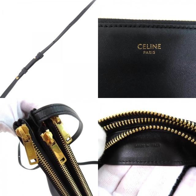 極美品★CELINE セリーヌ 19203 トリオ スモール スムースラムスキン ショルダーバッグ ブラック ゴールド金具 保存袋付き イタリア製