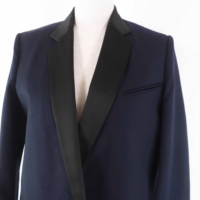 美品◎CELINE セリーヌ 2 8H28/5065 フィービーファイロ サテンラペル クロンビーコート ネイビー ブラック 34 仏製 正規品 レディース_1