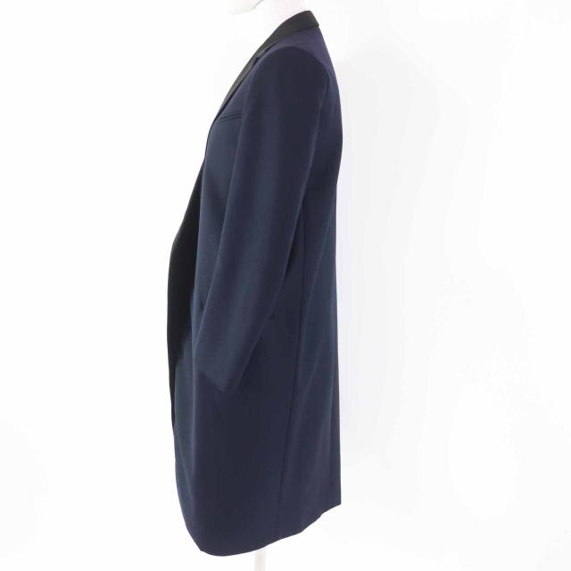 美品◎CELINE セリーヌ 2 8H28/5065 フィービーファイロ サテンラペル クロンビーコート ネイビー ブラック 34 仏製 正規品 レディース_2