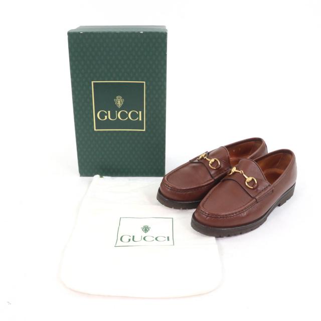美品★GUCCI グッチ 101 6105 ホースビット レザー ローファー シューズ ブラウン ゴールド金具 6 箱・保存袋付き イタリア製 レディース_1