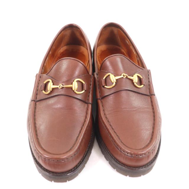 美品★GUCCI グッチ 101 6105 ホースビット レザー ローファー シューズ ブラウン ゴールド金具 6 箱・保存袋付き イタリア製 レディース_3