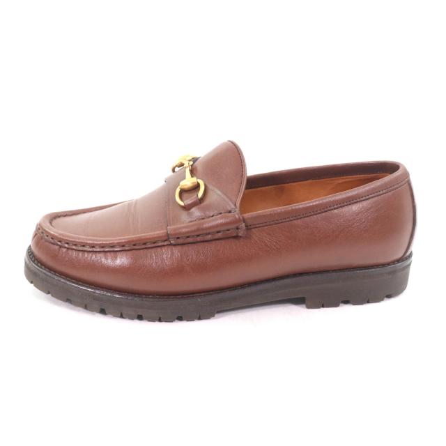 美品★GUCCI グッチ 101 6105 ホースビット レザー ローファー シューズ ブラウン ゴールド金具 6 箱・保存袋付き イタリア製 レディース_4