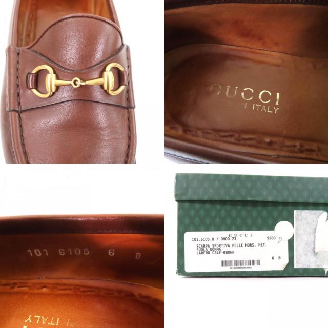 美品★GUCCI グッチ 101 6105 ホースビット レザー ローファー シューズ ブラウン ゴールド金具 6 箱・保存袋付き イタリア製 レディース_8