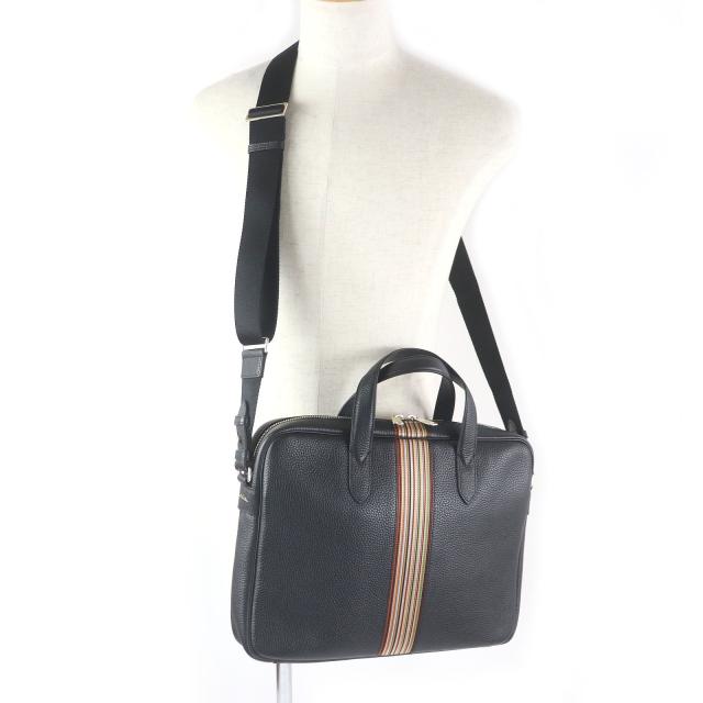 未使用品□Paul Smith ポールスミス PORTFOLIO マルチストライプ 2WAY レザー ブリーフケース ショルダーバッグ ブラック 保存袋付き_2