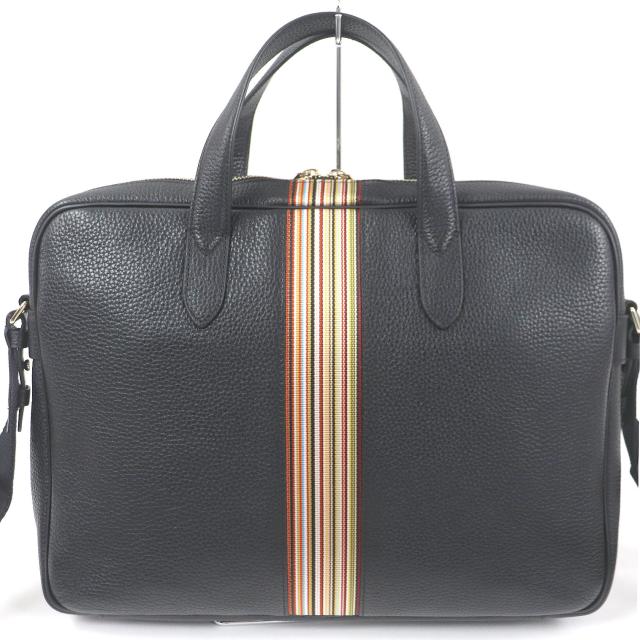 未使用品□Paul Smith ポールスミス PORTFOLIO マルチストライプ 2WAY レザー ブリーフケース ショルダーバッグ ブラック 保存袋付き_3