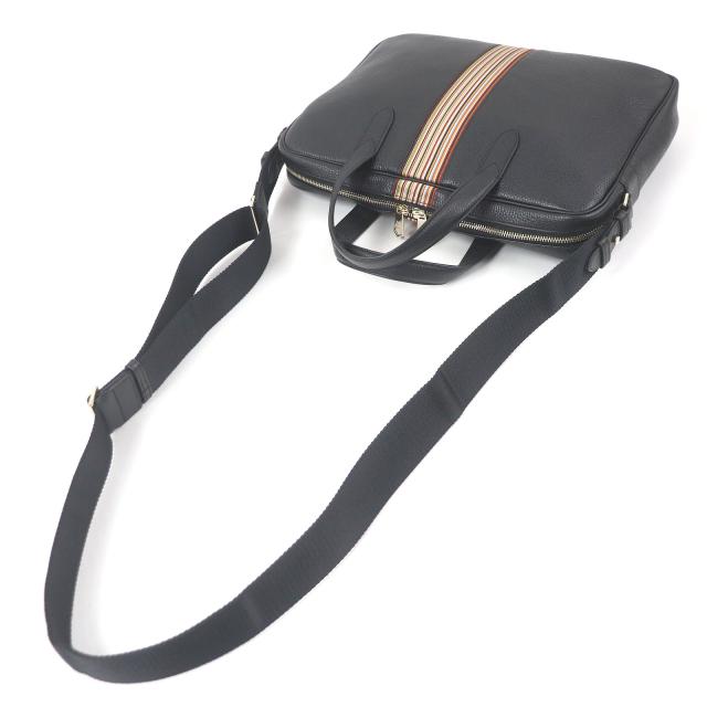 未使用品□Paul Smith ポールスミス PORTFOLIO マルチストライプ 2WAY レザー ブリーフケース ショルダーバッグ ブラック 保存袋付き_5