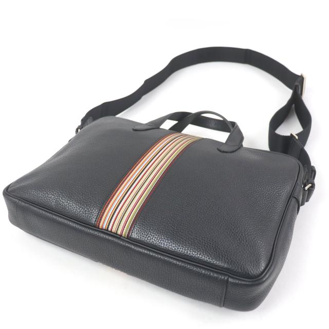 未使用品□Paul Smith ポールスミス PORTFOLIO マルチストライプ 2WAY レザー ブリーフケース ショルダーバッグ ブラック 保存袋付き_6