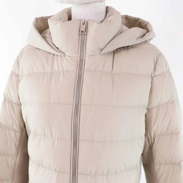 極美品◎BURBERRY LONDON バーバリーロンドン ラバーロゴワッペン フード付き ロングダウンコート ライトベージュ M 正規品 レディース_1