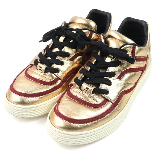 極美品✨CHANEL シャネル レースアップスニーカー ゴールドココマーク ロゴ 極美品✨CHANEL シャネル レースアップスニーカー ゴールドココ