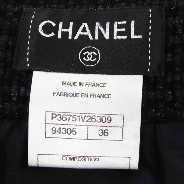 極美品◎CHANEL シャネル P36751 ココマーク付き ツイード ひざ下丈 タイトスカート ブラック 36 仏製 正規品 レディース_6
