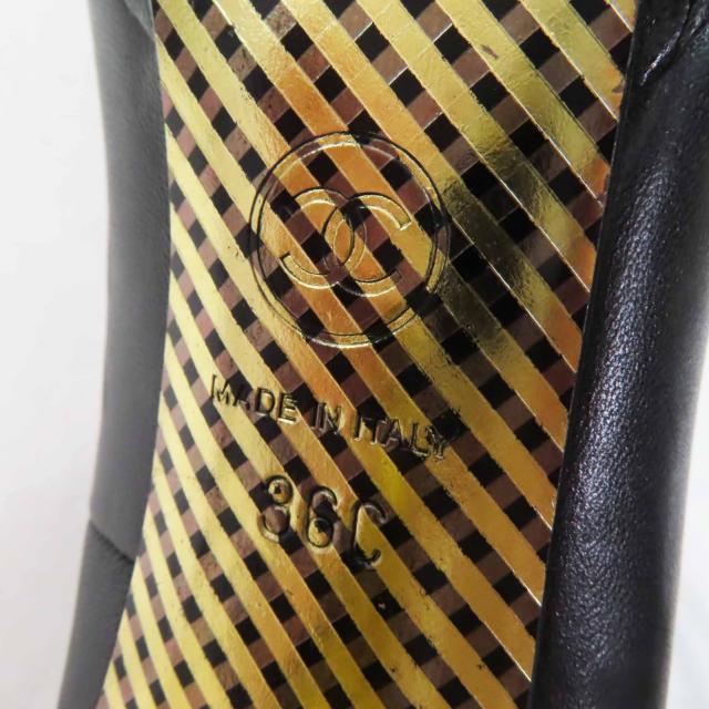 極美品◎CHANEL シャネル G28461 美脚 ココマークステッチ ラウンドトゥ レザー パンプス 12cmヒール ブラック 36 イタリア製 レディース_8