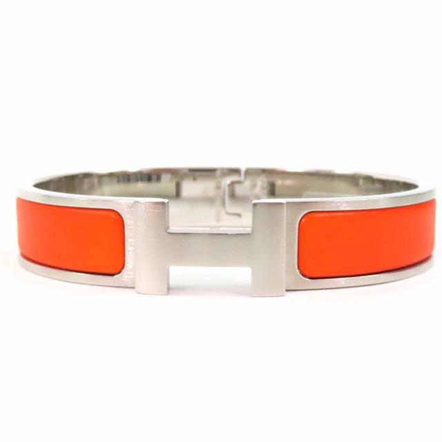 未使用品◎HERMES エルメス クイック H PM クイックHH ファン バングル ブレスレット メタル オレンジ シルバー フランス製 レディース