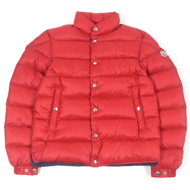 美品□MONCLER モンクレール 19-20AW PIRIAC GIUBBOTTO ロゴワッペン付き ライトダウンジャケット レッド 1 正規品 メンズ 軽量◎