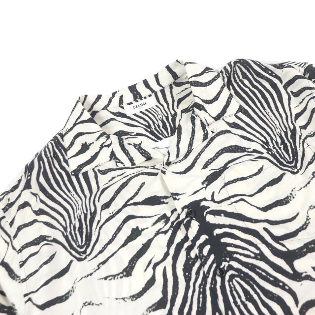 美品□CELINE セリーヌ 22SS 2C517346Q ゼブラプリント オープンカラー 半袖 ハワイアンシャツ ホワイト ブラック 38 イタリア製 正規品_1