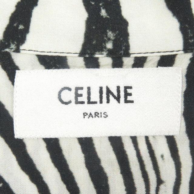 美品□CELINE セリーヌ 22SS 2C517346Q ゼブラプリント オープンカラー 半袖 ハワイアンシャツ ホワイト ブラック 38 イタリア製 正規品_4