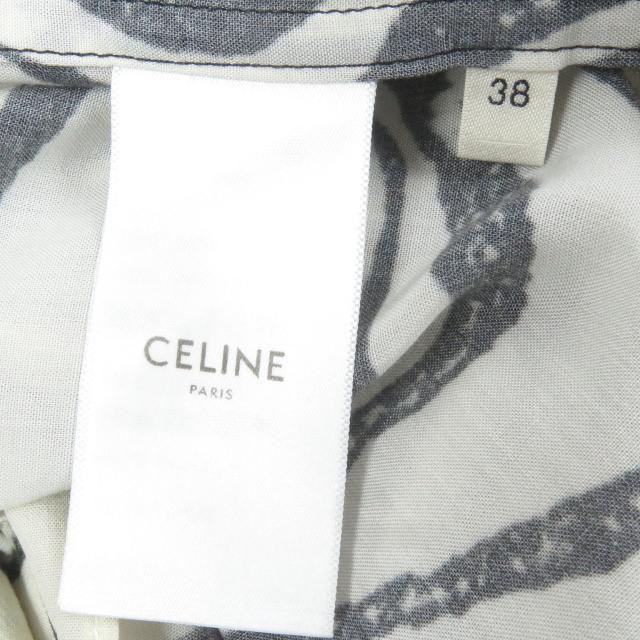 美品□CELINE セリーヌ 22SS 2C517346Q ゼブラプリント オープンカラー 半袖 ハワイアンシャツ ホワイト ブラック 38 イタリア製 正規品_5