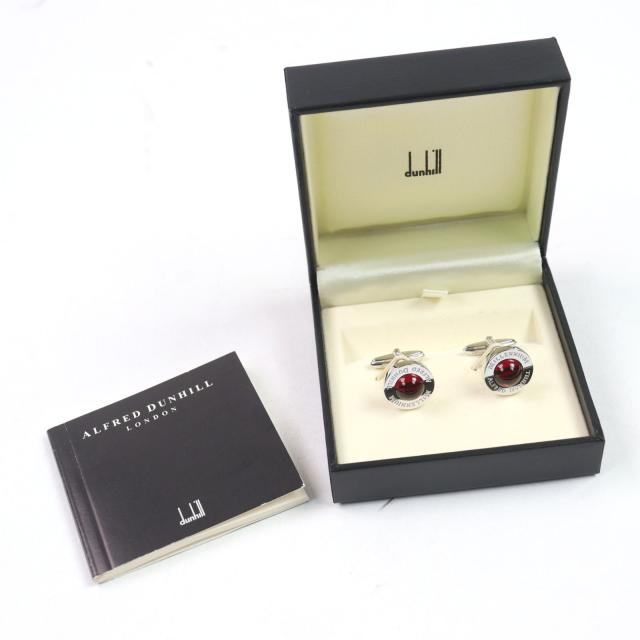 極美品○Dunhill ダンヒル ミレニアム ロゴ刻印 ラウンドシェイプ カフスボタン カフリンクス カラーストーン シルバーレッド ケース付_1